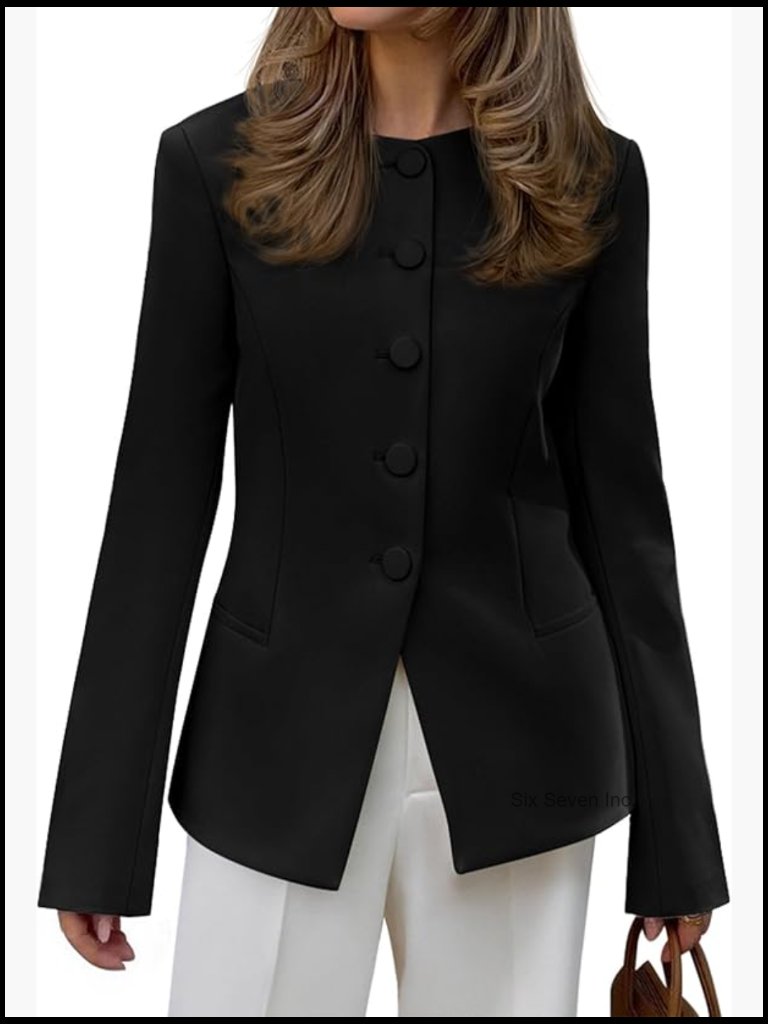 Polyester Blazer With Shoulder Pads And Pockets For Business Casual